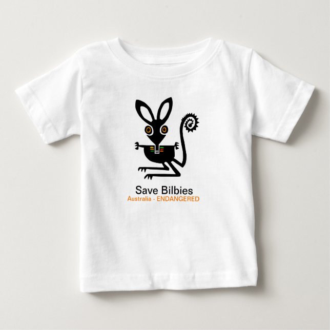 Camiseta Para Bebê Animais selvagens - Save BILBIES - Animais ameaçad (Frente)