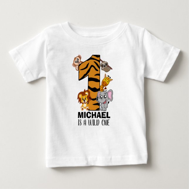 Camiseta Para Bebê Animais Selvagens Selvagens Cutes Safari Primeiro  (Frente)