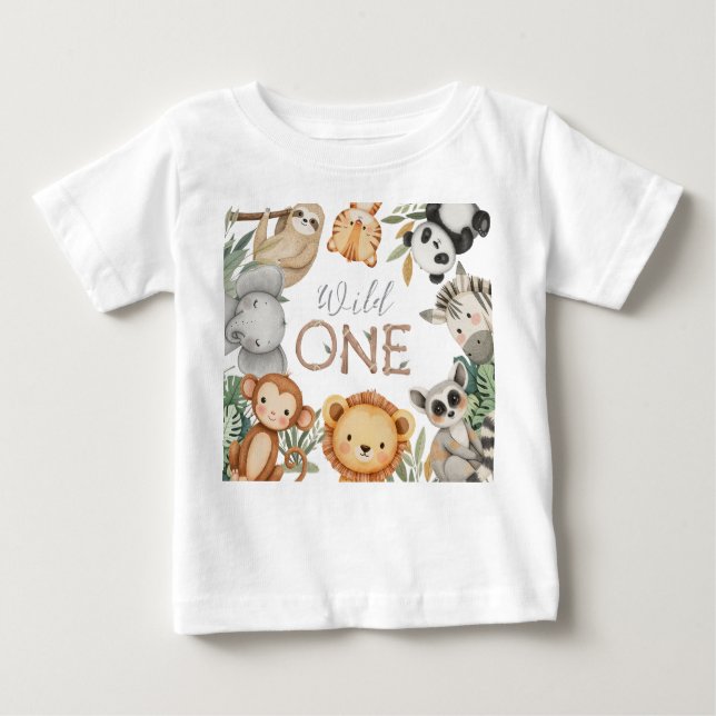 Camiseta Para Bebê Animais Selvagens Tropicais de Pastel, Uma Selva S (Frente)