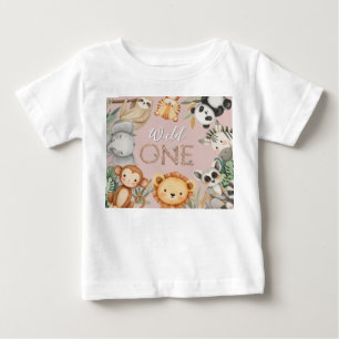 Camiseta Para Bebê Animais Selvagens Tropicais de Pastel, Uma Selva S
