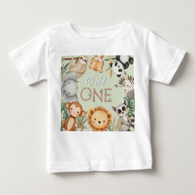 Camiseta Para Bebê Animais Selvagens Tropicais de Pastel, Uma Selva S (Frente)