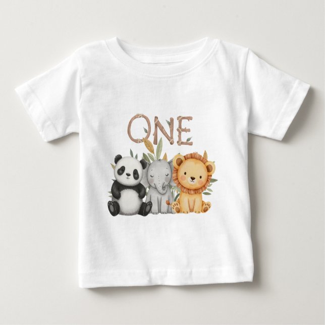 Camiseta Para Bebê Animais Selvagens Tropicais de Pastel, Uma Selva S (Frente)