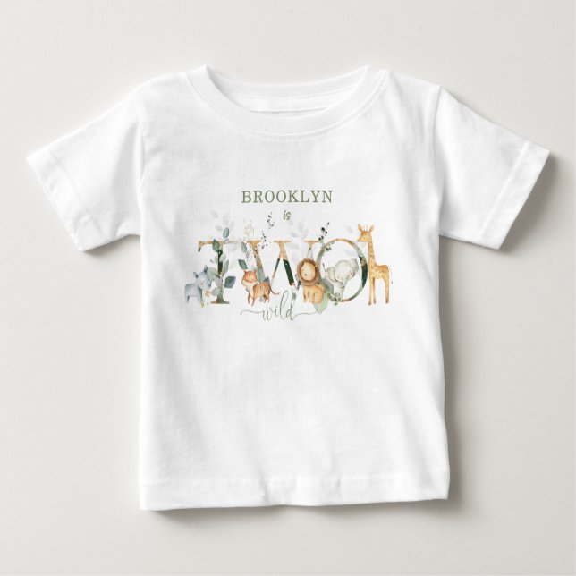 Camiseta Para Bebê Animais Selvagens Whimsical Dois segundos aniversá (Frente)