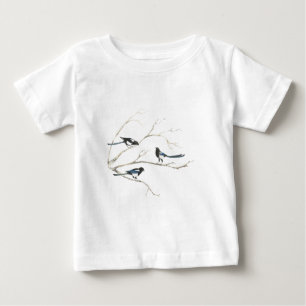 Camiseta Para Bebê Animal da família de pássaro do Magpie da aguare