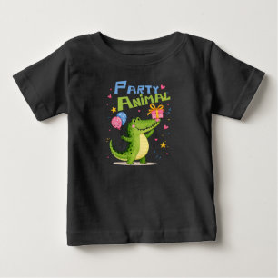 Camiseta Para Bebê Animal de Festa Jacaré de Aniversário Crianças