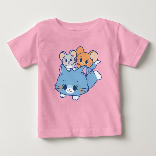 Camiseta Para Bebê Anime Tom, Jerry e Tuffy (Frente)