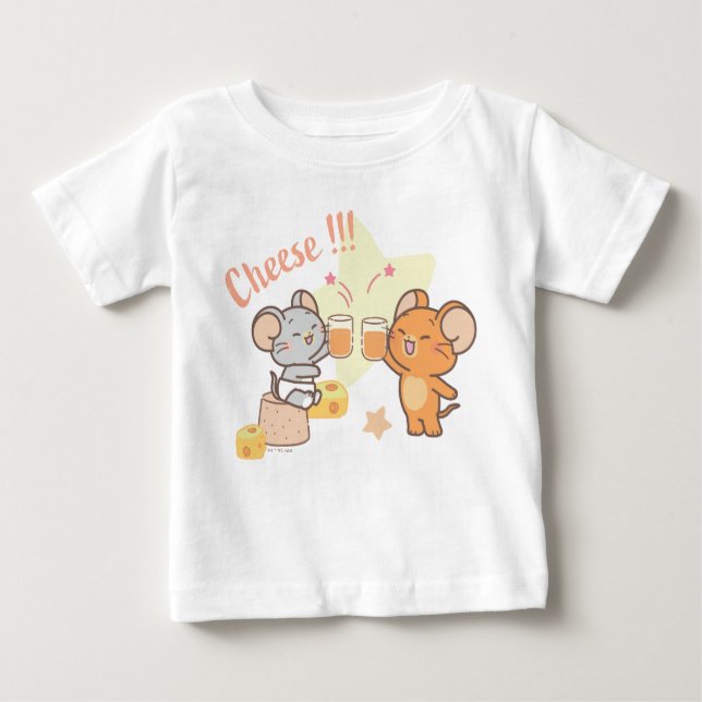 Camiseta Para Bebê Anime Tuffy e Jerry Cheers para Queijo (Frente)