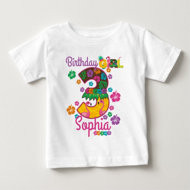 Camiseta Para Bebê Aniversário 3 3 Costume Havaiano Luau Summer (Frente)