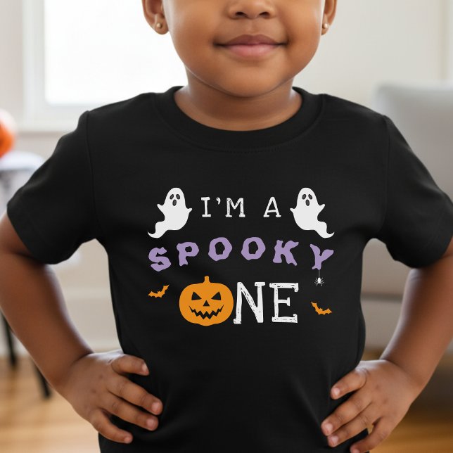 Camiseta Para Bebê Aniversário Assustador de 1 Ano no Halloween Fanta (Halloween 1st Birthday Spooky One Ghost T-Shirt
)