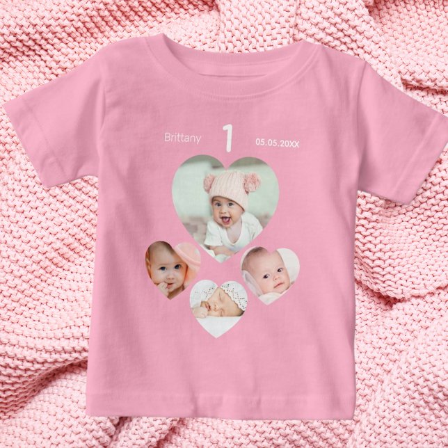 Camiseta Para Bebê Aniversário com a idade da foto colagem bebê bebez (Criador carregado)
