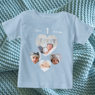 Camiseta Para Bebê Aniversário com idade foto colagem bebê bebezinho 