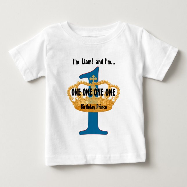 Camiseta Para Bebê Aniversário da Coroa Dourada Azul de Um Ano (Frente)