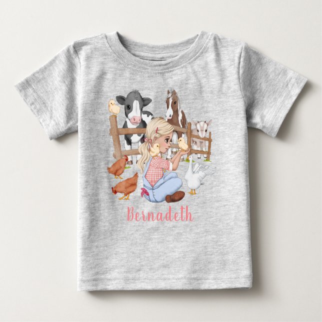 Camiseta Para Bebê Aniversário da Menina de Animais da Fazenda de Cac (Frente)