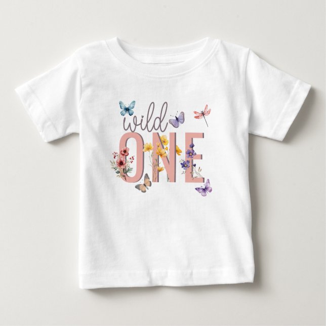 Camiseta Para Bebê Aniversário da Menina Floral | Selvagem & Incrível (Frente)