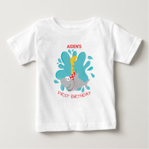 Camiseta Para Bebê Aniversário da Mordida de Tubarão