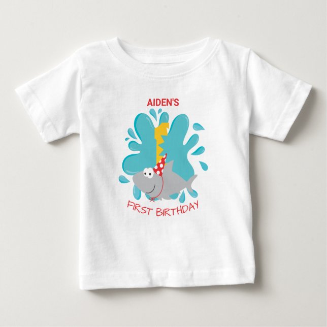 Camiseta Para Bebê Aniversário da Mordida de Tubarão (Frente)