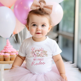 Camiseta Para Bebê Aniversário da Primeira Rapariga Rodeo