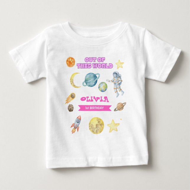 Camiseta Para Bebê Aniversário das Meninas do Espaço Exterior (Frente)