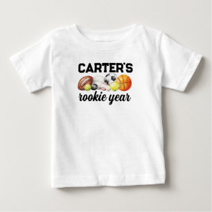 Camiseta Para Bebê Aniversário de 1º ano de Esportes Ano de Novato