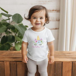 Camiseta Para Bebê Aniversário de 1 ano Aquarela Floral Unicórnio Mág