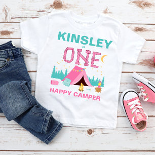 Camiseta Para Bebê Aniversário de 1 ano com tema de Acampamento Feliz
