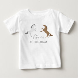 Camiseta Para Bebê Aniversário de 1 Ano Cowgirl Cavalo Moderno