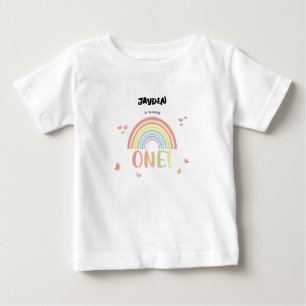 Camiseta Para Bebê Aniversário de 1 ano Cute Pastel Arco-íris