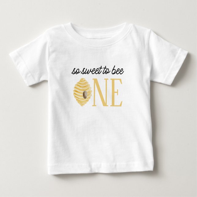 Camiseta Para Bebê Aniversário de 1 ano da Abelhinha Doce como a Abel (Frente)