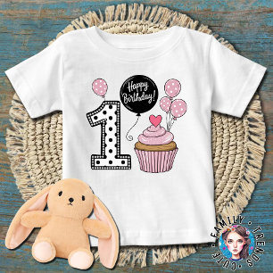 Camiseta Para Bebê Aniversário de 1 ano da Bebê Menina