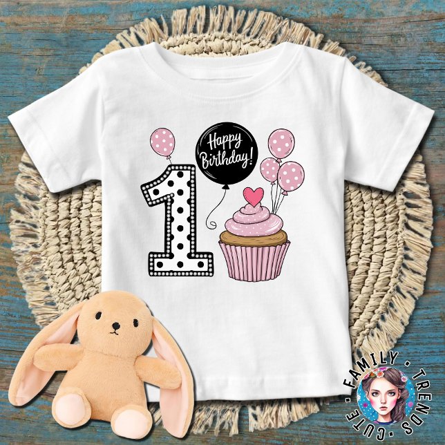 Camiseta Para Bebê Aniversário de 1 ano da Bebê Menina (Criador carregado)