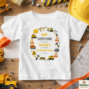 Camiseta Para Bebê Aniversário de 1 ano da Construção Festa do Cami