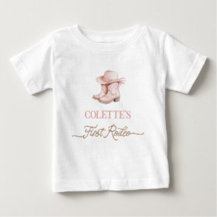 Camiseta Para Bebê Aniversário de 1 ano da Cowgirl Rosa Empoeirada Pr