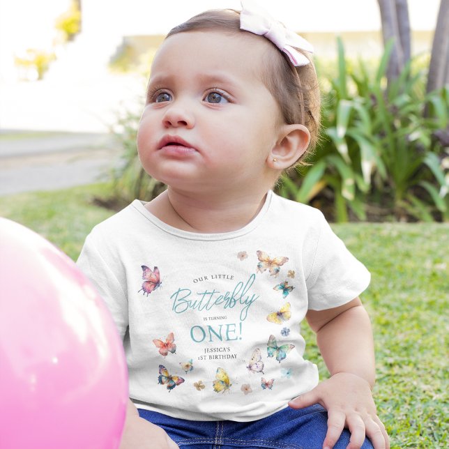 Camiseta Para Bebê Aniversário de 1 ano da linda menina borboleta (Criador carregado)