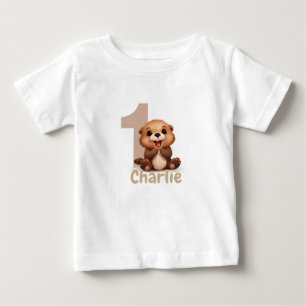 Camiseta Para Bebê Aniversário de 1 ano da Lontra Feliz!