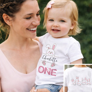 Camiseta Para Bebê Aniversário de 1 ano da Menina Coelhinha Rosa Fofa