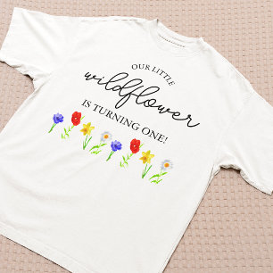 Camiseta Para Bebê Aniversário de 1 ano da Pequena Flor Silvestre