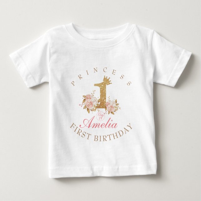 Camiseta Para Bebê Aniversário de 1 ano da Princesa (Frente)