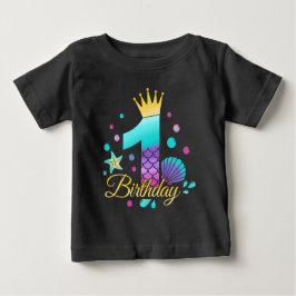 Camiseta Para Bebê Aniversário de 1 ano da Sereia 