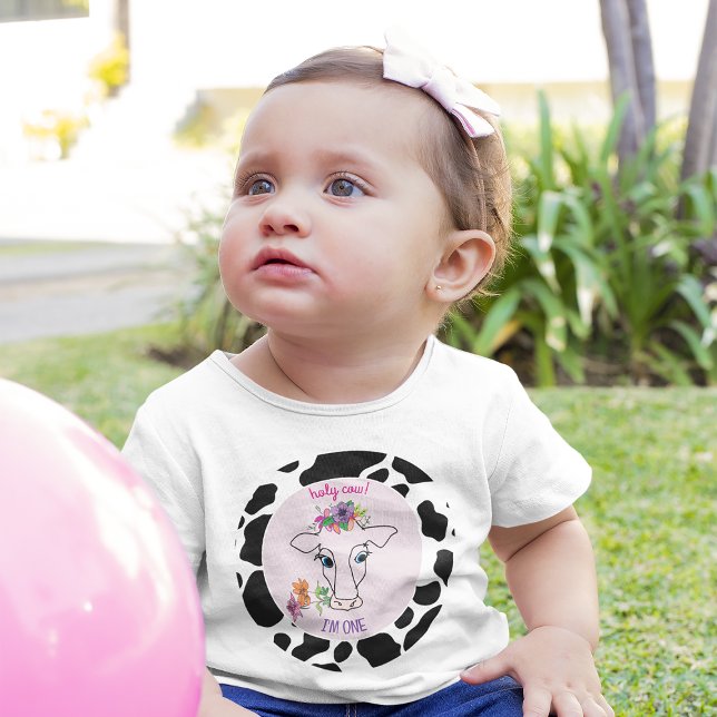 Camiseta Para Bebê Aniversário de 1 ano da Vaca Sagrada (Criador carregado)