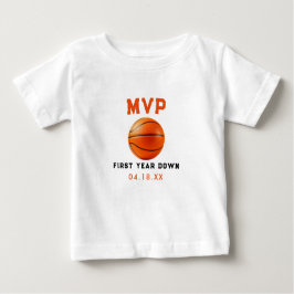 Camiseta Para Bebê Aniversário de 1 ano do Basquete Primeiro Ano Down