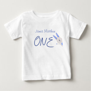 Camiseta Para Bebê Aniversário de 1 ano do Coelho Azul Moderno Capric