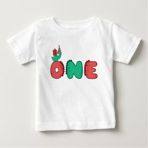 Camiseta Para Bebê Aniversário de 1 ano do Dinossauro Fofo