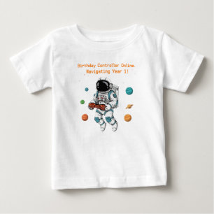 Camiseta Para Bebê Aniversário de 1 ano do Gamer Astronauta Fofo Na