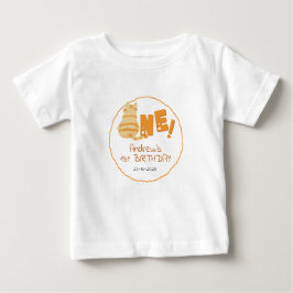 Camiseta Para Bebê Aniversário de 1 ano do Gatinho Laranja Gordinho F