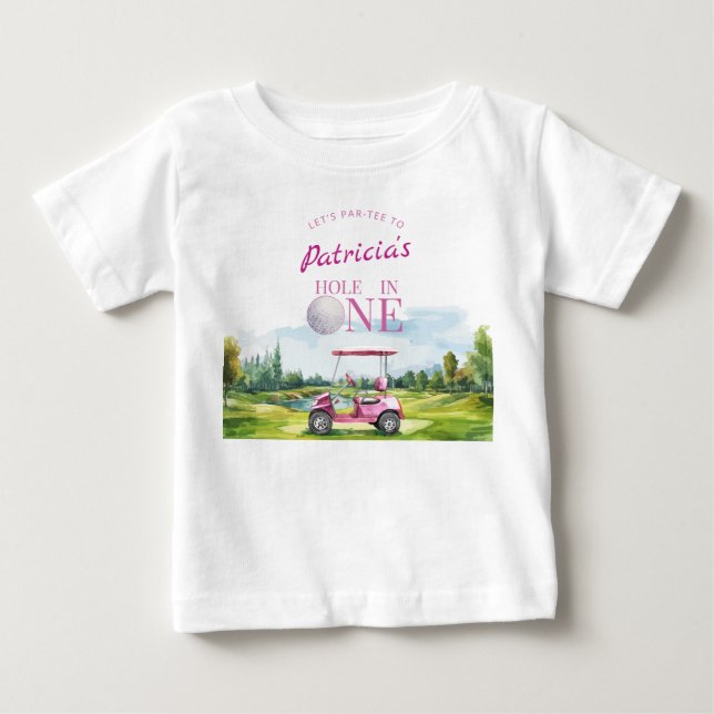 Camiseta Para Bebê Aniversário de 1 ano do Hole In One Pink Golf  (Frente)