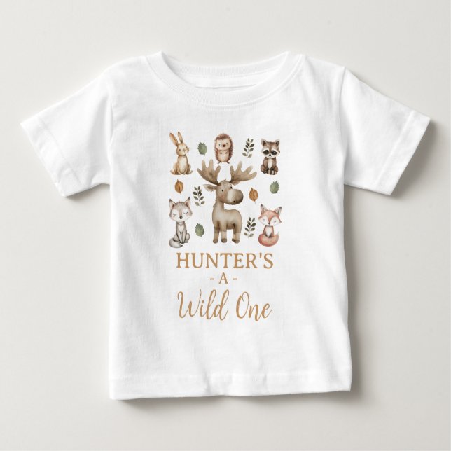 Camiseta Para Bebê Aniversário de 1 ano do Modern Moose Woodland Wild (Frente)