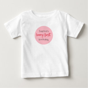 Camiseta Para Bebê Aniversário de 1 ano do Morango Primeiro Morango