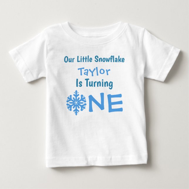 Camiseta Para Bebê Aniversário de 1 ano do Pequeno Floco de Neve (Frente)