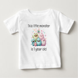 Camiseta Para Bebê Aniversário de 1 ano do Pequeno Monstro
