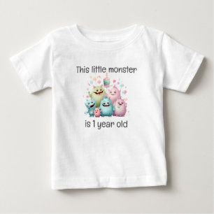 Camiseta Para Bebê Aniversário de 1 ano do Pequeno Monstro